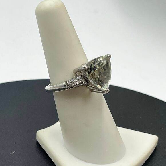 D'Joy Carat Genuine Green Amethyst White Topaz 925 Sterling Silver Ring Size 7 - Picture 2 of 11